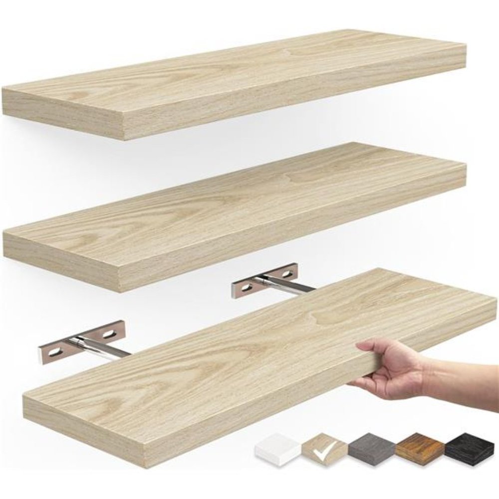 Floating Shelves, Wall Mounted Rustic Wood Shelves Hanging Shelf (Set of 3,16")